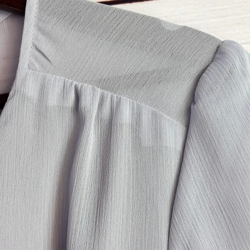 Romantic Wrap Midi Dress WAYF M Lavender Blue Crepe Cottage Soft Ethereal Fairy